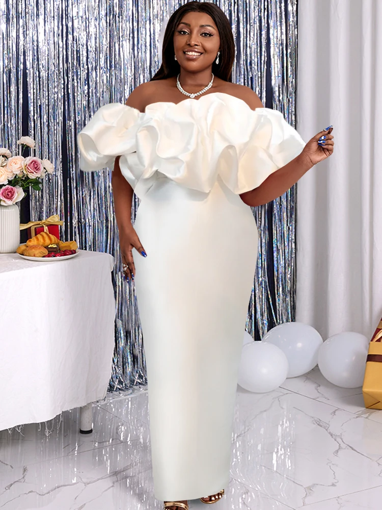 Plus Size Tube Top Party Dresses White Off Shoulder Sleeveless Pleated Robes Evening Wedding Party Outfits Fall Birthday Gowns