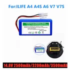 Новинка14,8 в 2500 мАч 3200 мАч 3500 мАч литиевая батарея для ILIFE A4 A4s V7 A6 V7s Plus робот-пылесоса ILife 4S 1P полная емкость