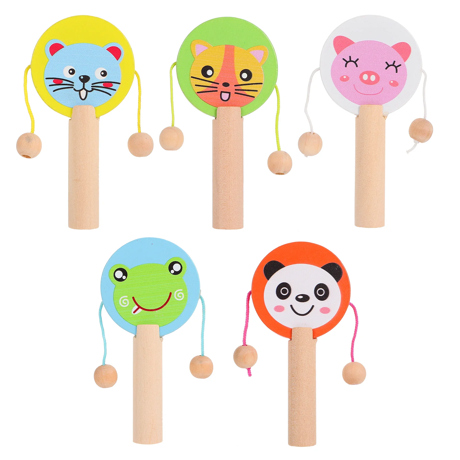 

5Pcs Wooden Cartoon Drums Toddles Animal Rattle Drums for Early Education
