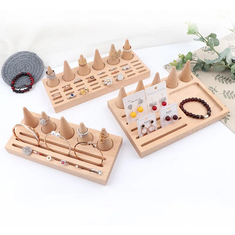 

Log ju wood cone ring display stand conical ring jewelry frame bracket plate earring card planes