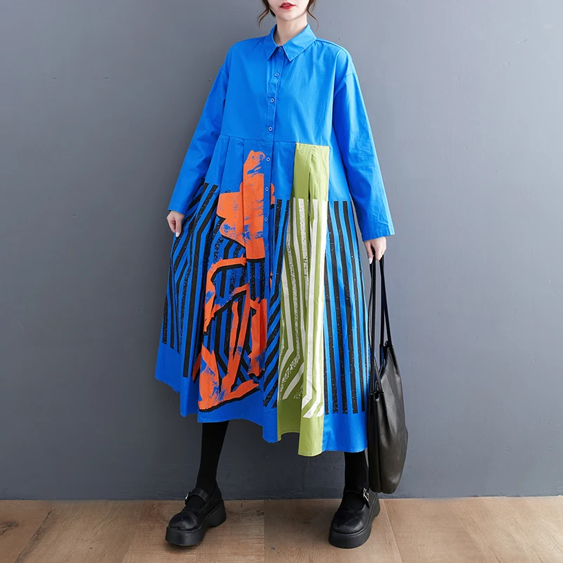 

2023 New Arrival Japanese Style Patchwork Print Striped Sweet Girls Autumn Dress Street Fashion Women Casual Blouse Spring Dress