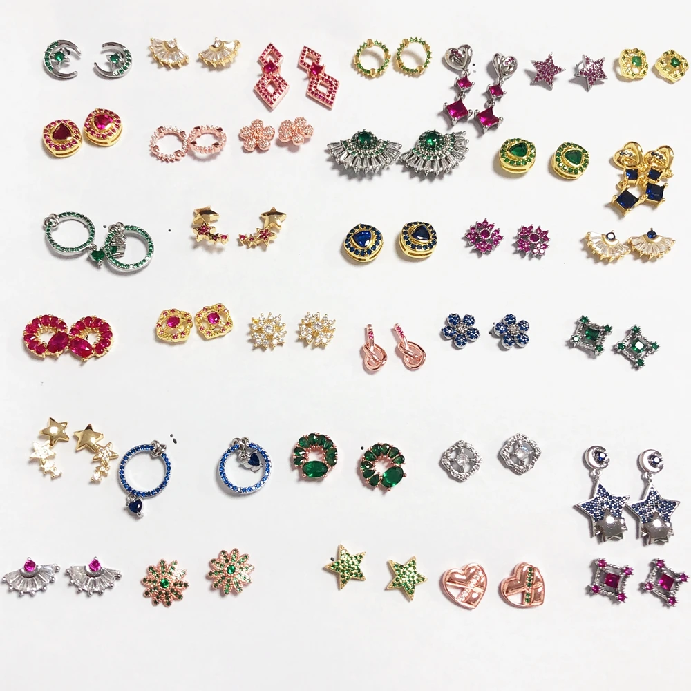 

50 пар Роскошные ювелирные изделия оптом смешанные золотые циркониевые геометрические серьги в форме сердца Луны серьги-гвоздики для женщин набор серег для пирсинга