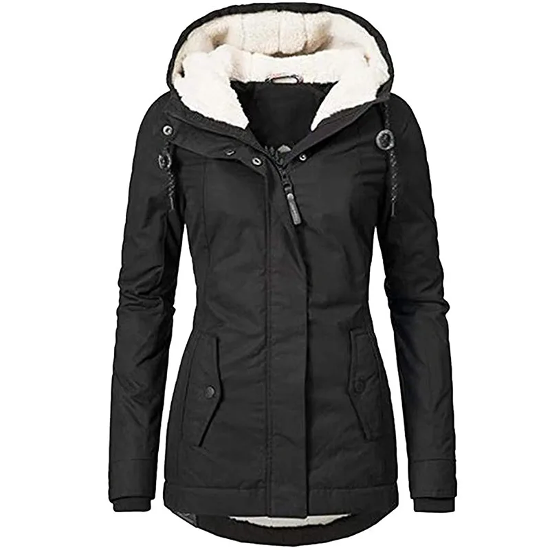 Winter Women Warm Parkas Hooded Thick Plush Winter Coats Female Mid-Long Cotton Jacket Warm Coat Outwear Winter Coat