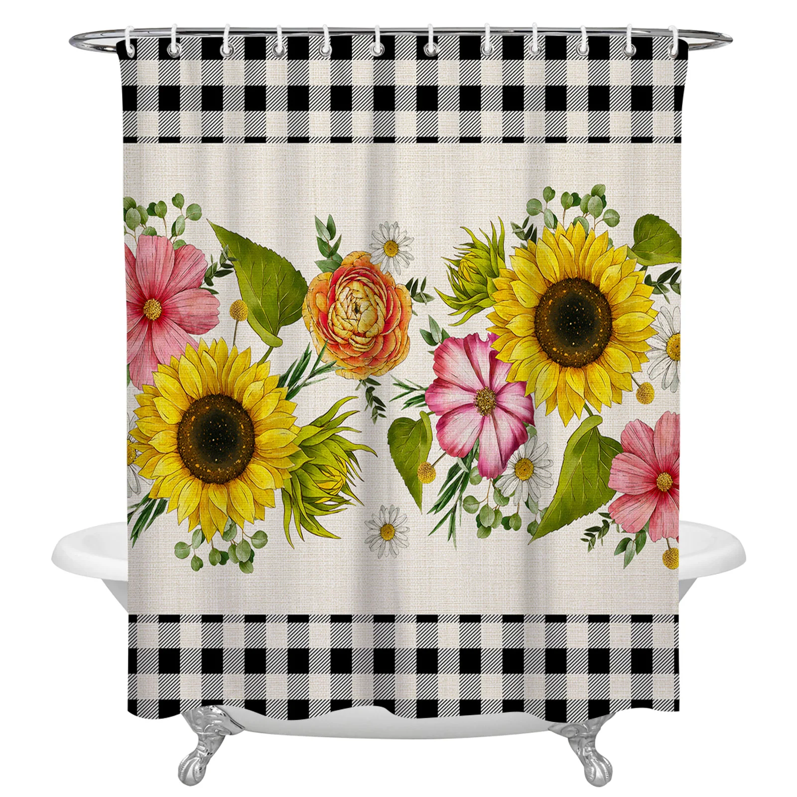 

Шторы для душа в Пасторальную клетку с подсолнухом, декоративные занавески для ванной, водонепроницаемые аксессуары из полиэстера