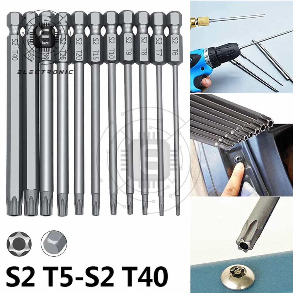 

12Pcs 11pcs 1/4" Hex Bits Drill Magnetic Bit Set Screwdriver Hollow Plum Blossom Bits Head Hex Shank Bit Set 50/75/100mm