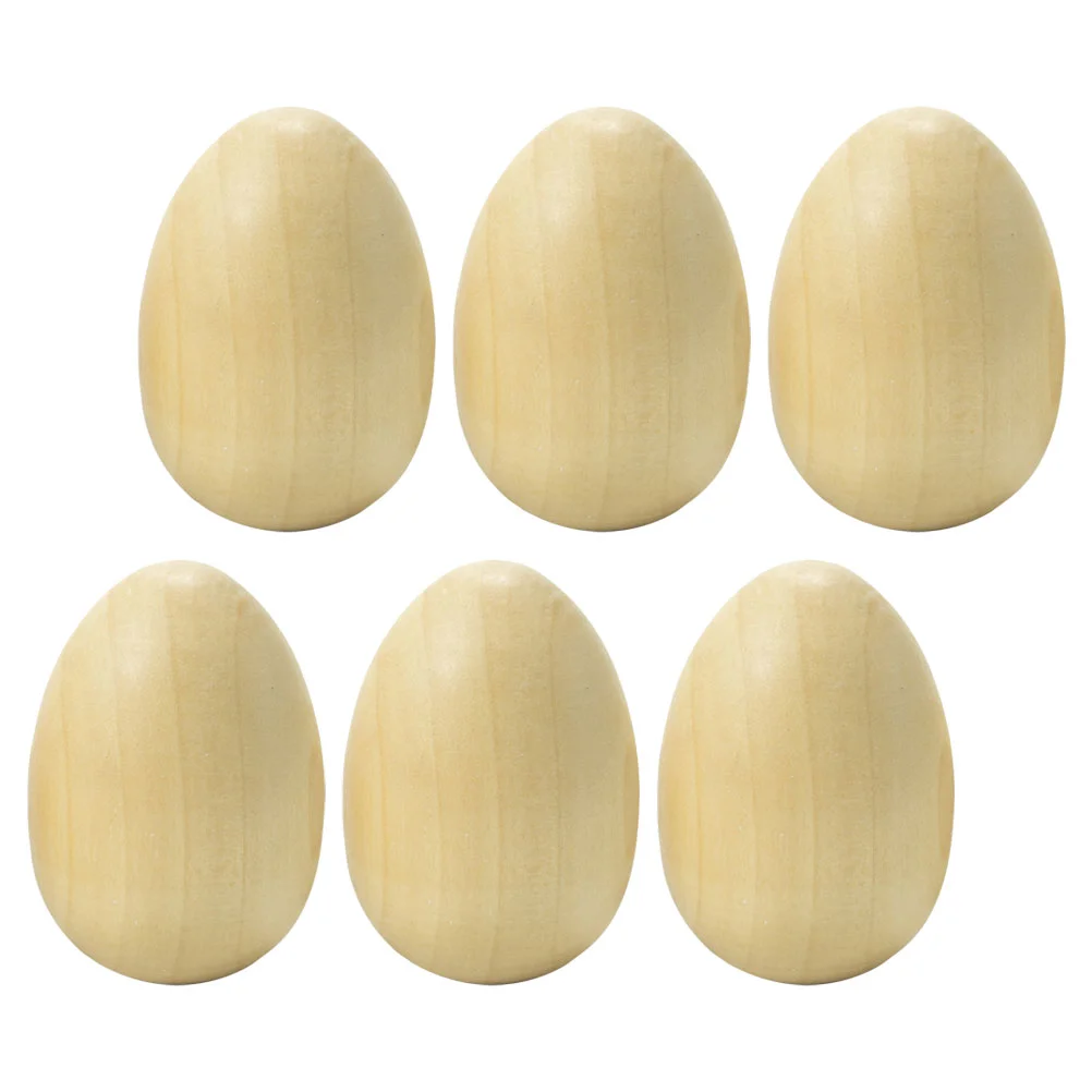 

6pcs Wooden Eggs Wood Simulated Egg Adorns DIY Easter Eggs Graffiti Eggs