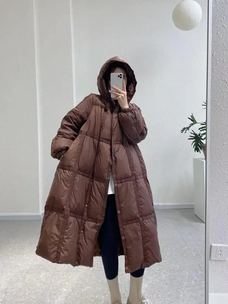 Winter Coat Women Long Hooded 90% White Duck Down Loose Puffer Coat  Thick Warm Parka Female Outwear