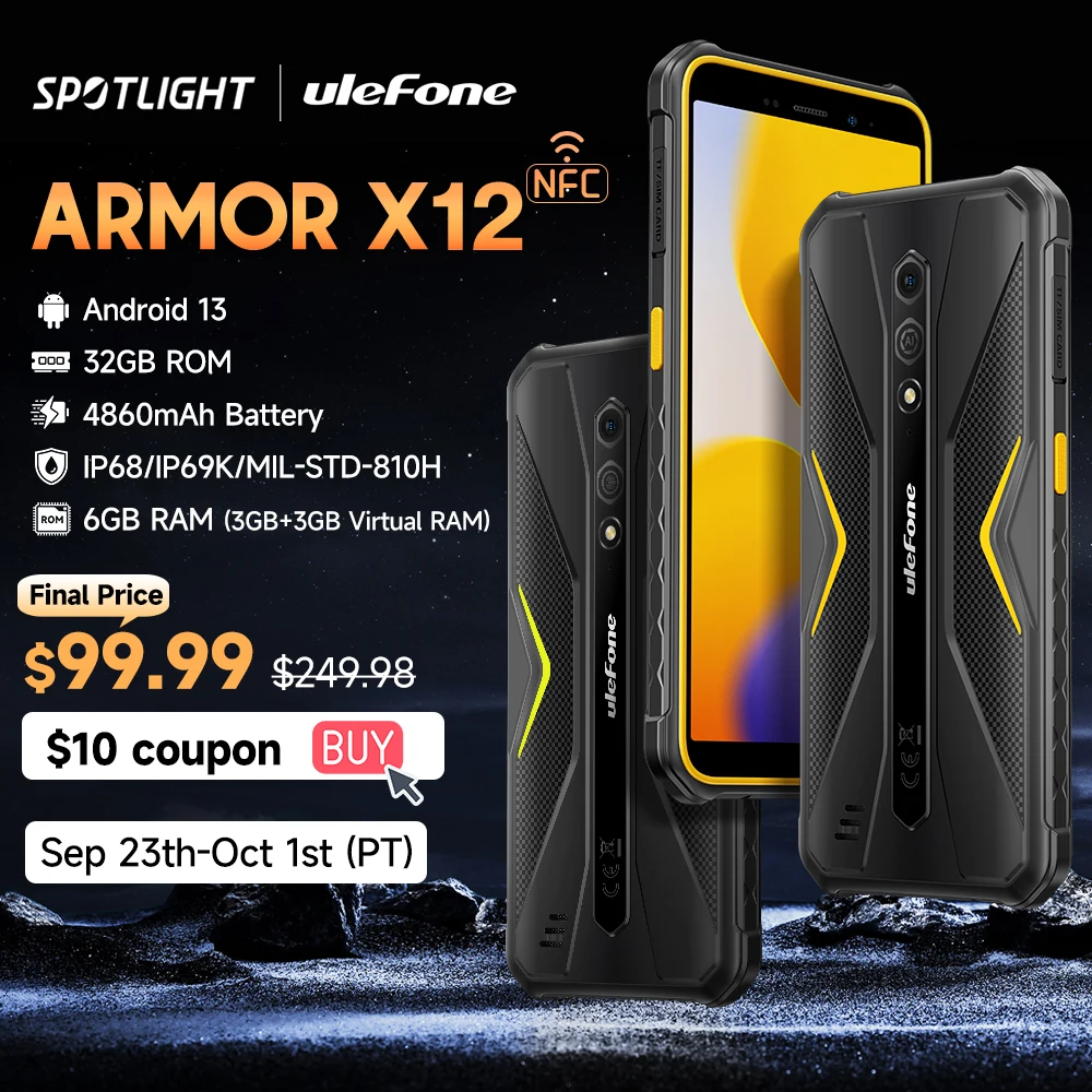 [World Premiere] Ulefone Armor X12,Android 13 ，Up to 6GB（3GB+3GB）RAM， 32GB ROM，4860mAh，13MP 5.45"4G NFC,Global Version