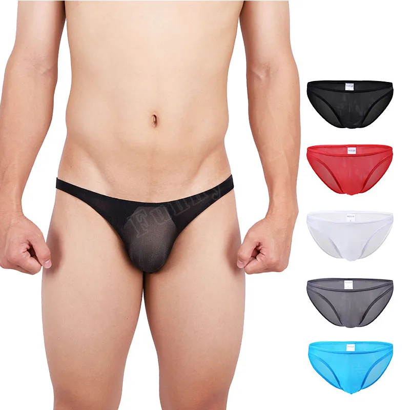 

Summer Men's Bikini Briefs Ice Yarn Extrusion Air Pants Lightweight Quick Dry Transparent Mesh Soft Breathable Youth Underwear