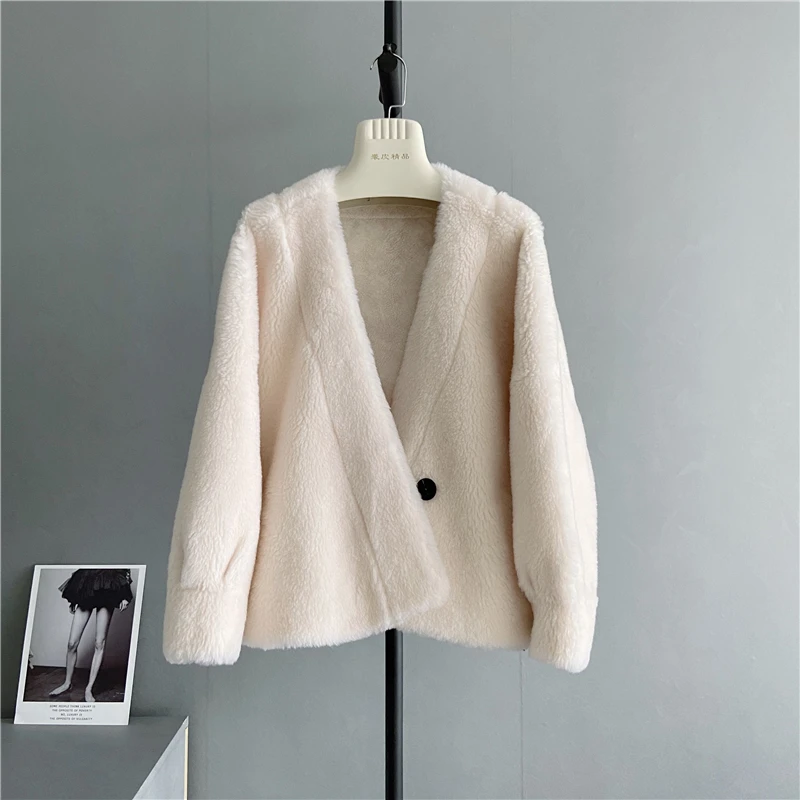 2022 Winter New Fashion Women Faux Fur Coat Female  Elegant Casual Thick Warm Long Sleeve Lamb Fur Jacket Outerwear D77