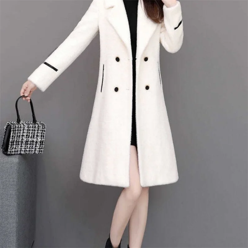 Women Mid-Length Imitation Mink Fleece Coat 2022 Cutumn Winter Female New Korean Thick Imitation Gold Mink Fleece Woolen Jacket