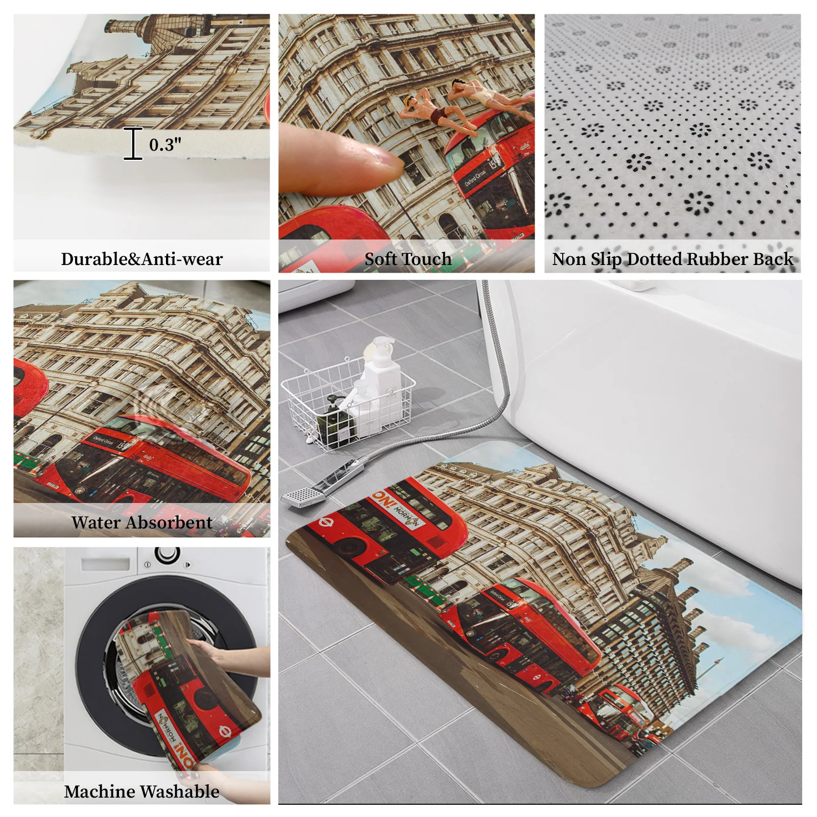 London Red Bus Building House Floor Mat Entrance Door Living Room Kitchen Rug Non-Slip Carpet Bathroom Doormat Home Decor |