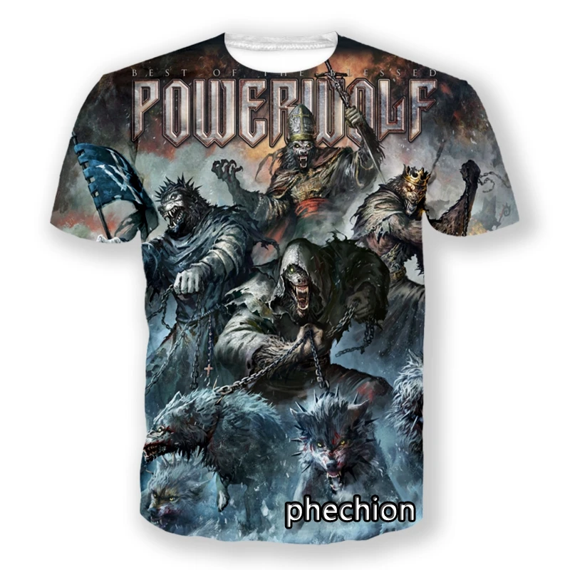 

Phechion Новая модная Мужская/Женская Повседневная футболка с 3D принтом Powerwolf с коротким рукавом спортивные летние топы в стиле хип-хоп L105