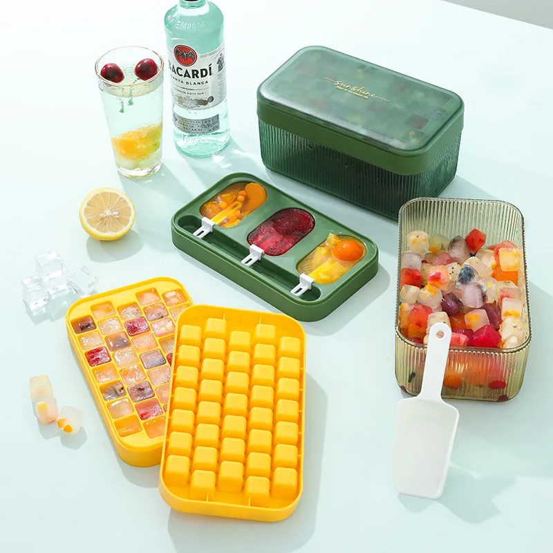 

Ice Cube Mold Large-capacity Press Ice Grid Silicone Ice Box Household Ice Storage Box with Lid Frozen Ice Cube Artifact