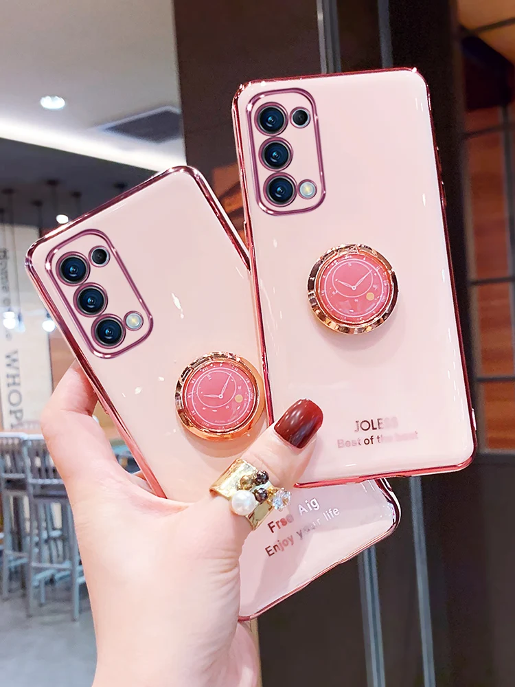 plating soft phone case for oppo a74 a54 a95 a93 a95 5g 4g f17 find x3 pro realme c21 c20 v13 8 pro 5g ring holder stand cover free global shipping