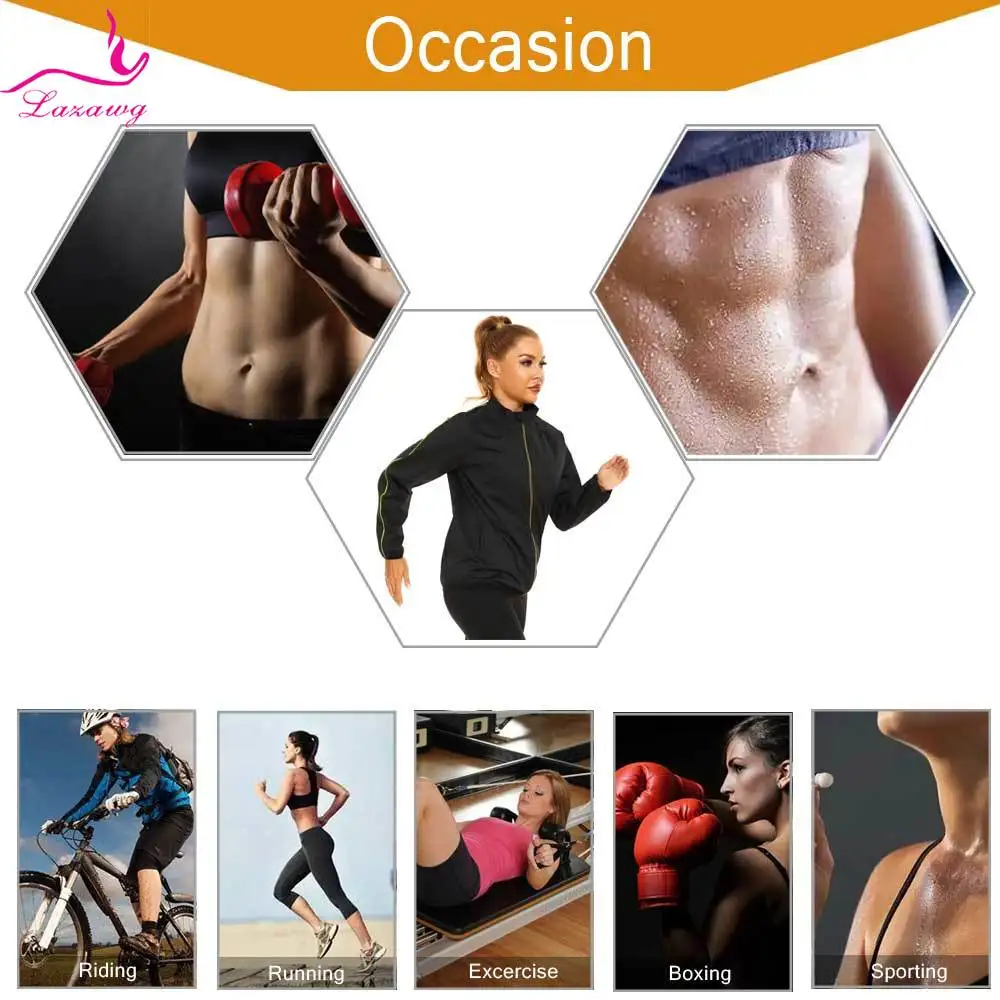 LAZAWG Women Sauna Suit Sweat Set Weight Loss Pant Jacket Slimming Top Workout Leggings Trousers Body Shaper Fitness Fat Burner