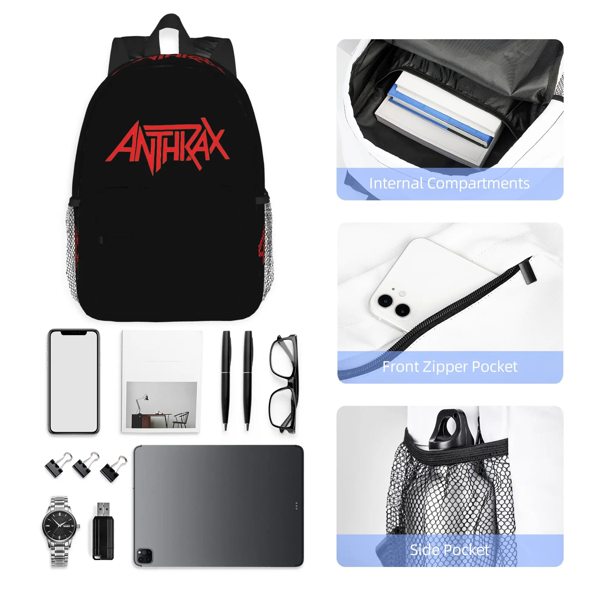 Фото Рюкзак с логотипом музыкальной группы Anthrax, горячая распродажа, вместительный рюкзак для мальчиков и девочек, сумка через плечо для мужчин и женщин, школьная сумка