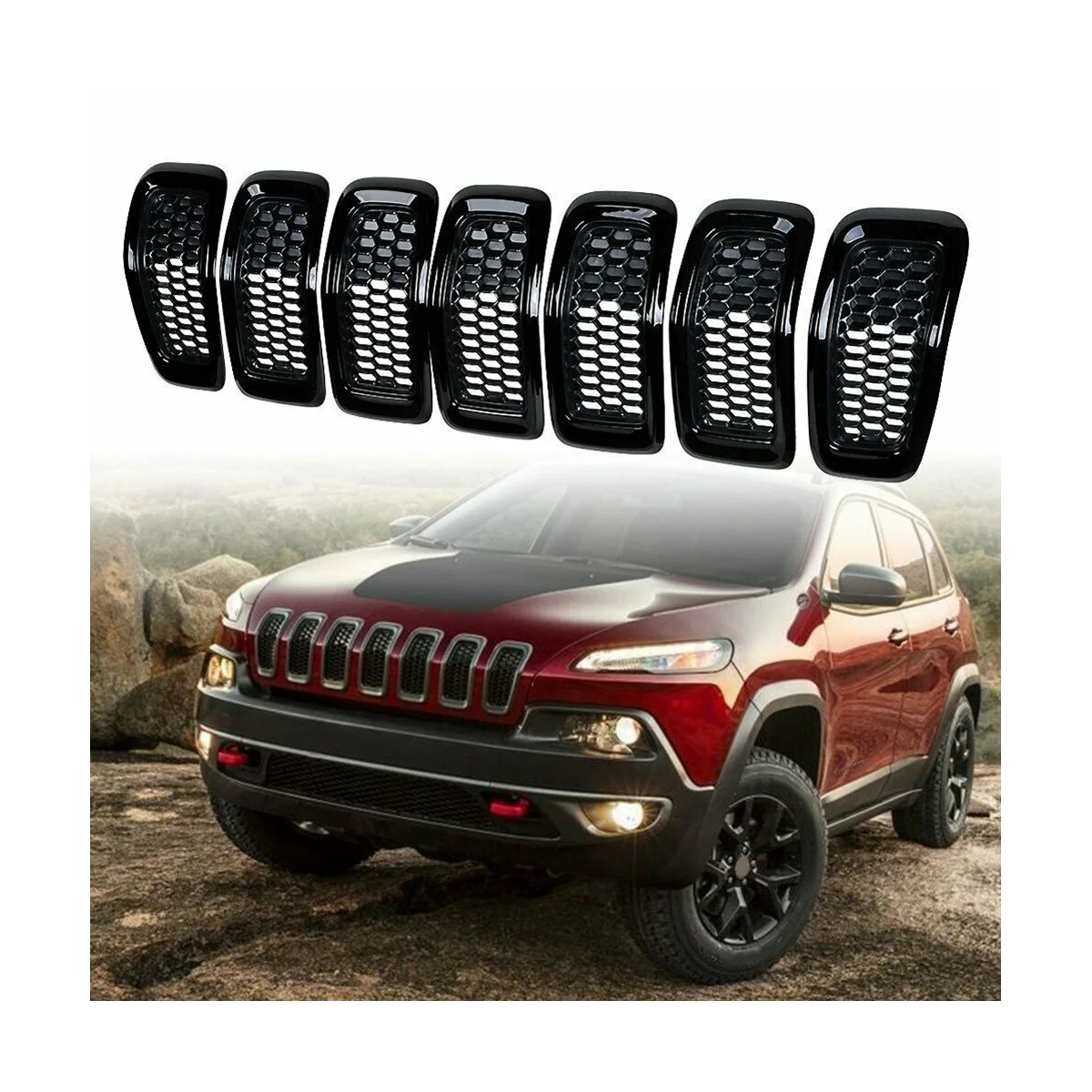 7 шт. сетка для центрального гриля переднего бампера Jeep Cherokee 14-18 (Серебристая)