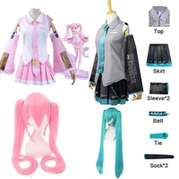 anime vocaloid hasune miku cosplay costumes japan midi dress beginner future miku cosplay female carnival party blue pink wig