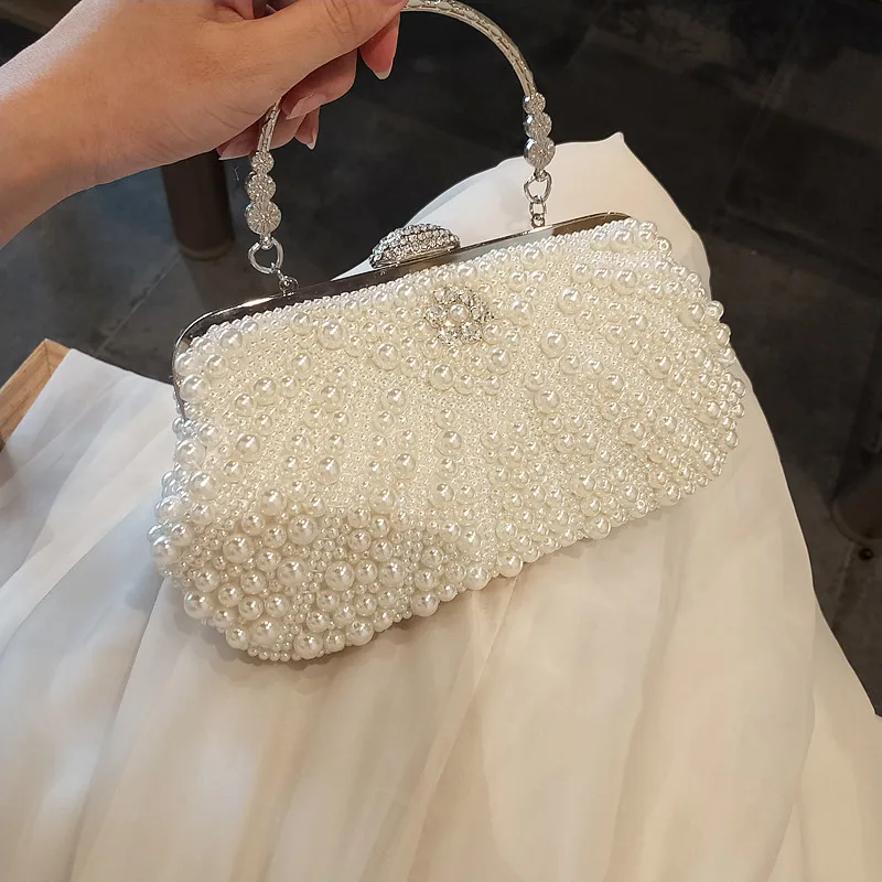 Mini Handbag 2022 new pearl bag banquet clutch bag Korean diamond-inset female bag diagonal chain small bag bridal dress bag