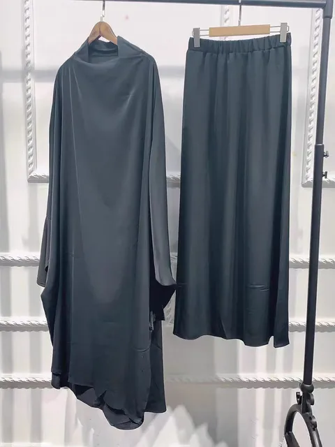 Women 2 Piece Set Hooded Muslim Dress Eid Prayer Garment Jilbab Abaya Long Khimar Full Cover Ramadan Gown Abayas Islamic Cloth 6