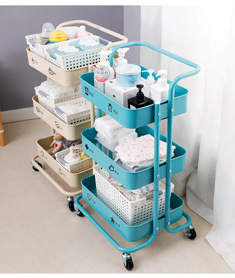 

Baby goods shelf trolley bedroom bedside movable multi-storey storage shelf baby shelf