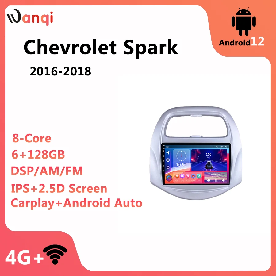 Wanqi Carplay Android 12,0 4G + WIFI 8 ядер 6 + 128 ГБ DSP AM AHD GPS навигация автомобильный Радио медиаплеер для Chevrolet Spark 2016-2018 Wanqi Carplay Android 12,0 4G + WIFI 8 ядер 6 + 128 ГБ DSP AM AHD GPS навигация автомобильный Радио медиаплеер для Chevrolet Spark 2016-2018