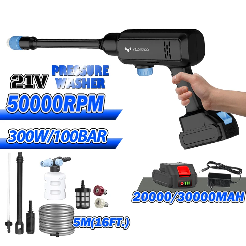 

30000 мАч Регулируемая насадка, автомойка высокого давления, водяной пистолет 300 Вт, портативная мойка высокого давления, беспроводная Автомо...