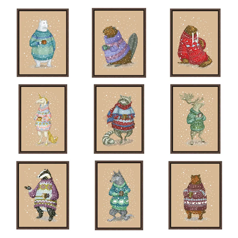 

Набор для вышивки крестиком с изображением животных в свитере, 18 карат, 14 карат, 11 карат, льняной холст flaxen, хлопковая вышивка «сделай сам», Н...