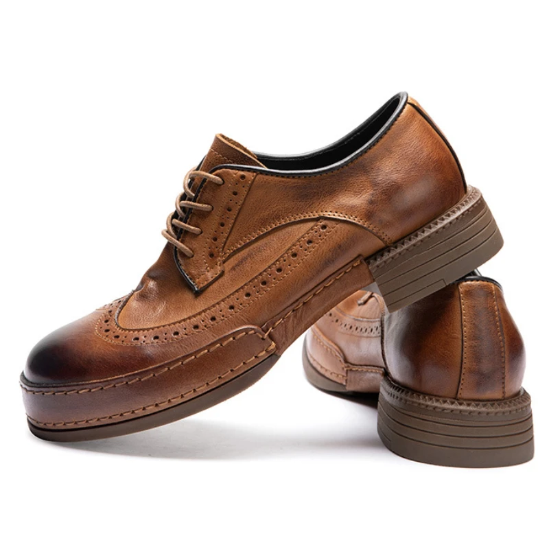 Мужские официальные Туфли-броги в стиле ретро Роскошные туфли из натуральной
