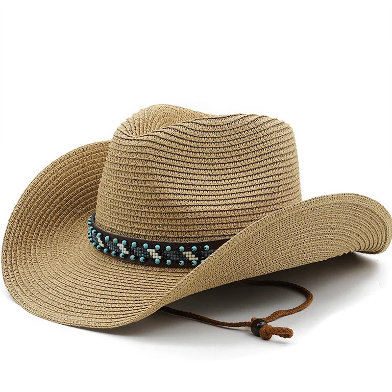 Straw Handmade Western Cowboy Hat Top Hat Women's Outdoor Beach Hat Sun Visor Sun Protection Fashionable Hat