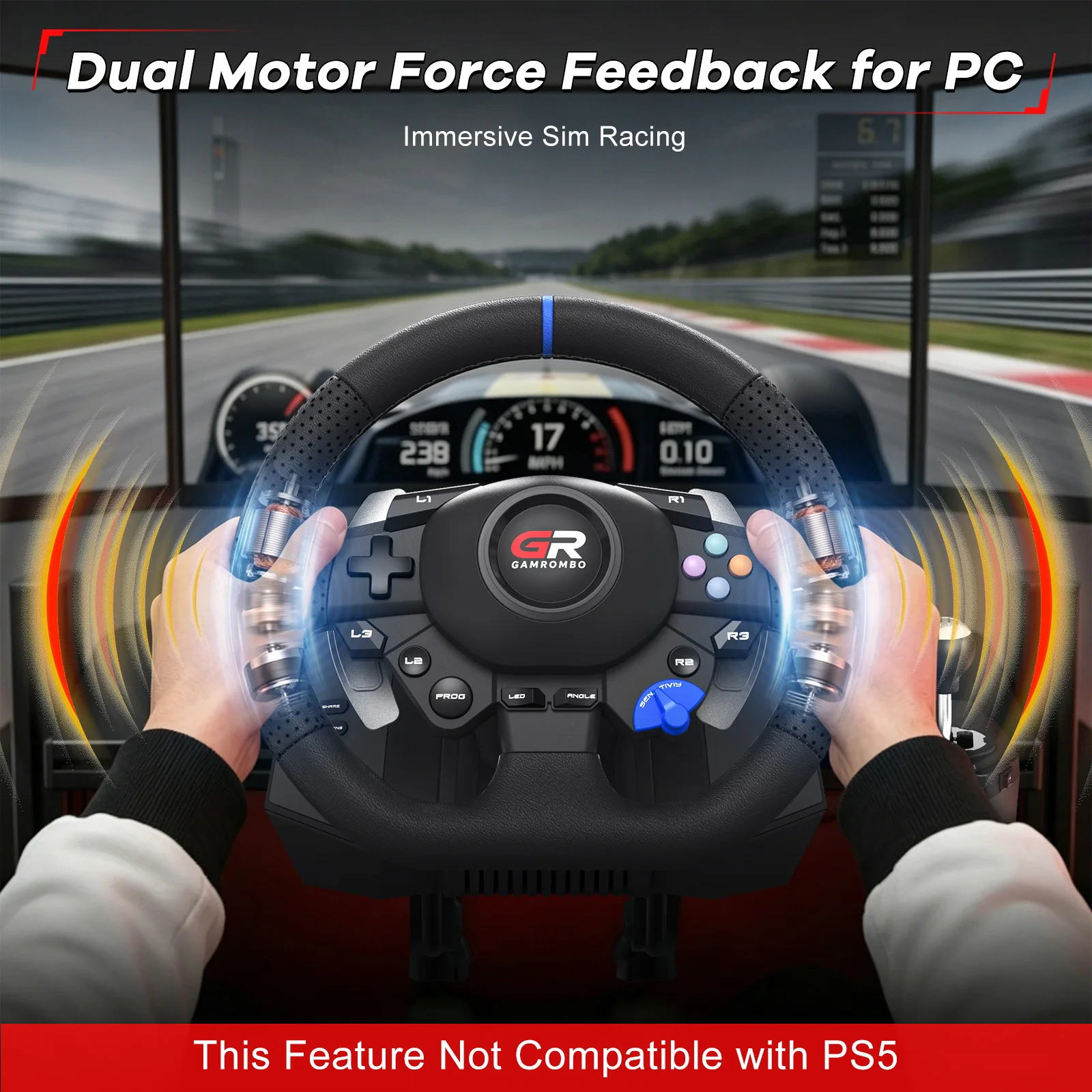 Фото Игровой руль F116 для PS5/PS4/PC/Switch 270 ° /900 °   Гоночный руль RGB Volante Hall с 3 педалями и рычагом переключения передач №3