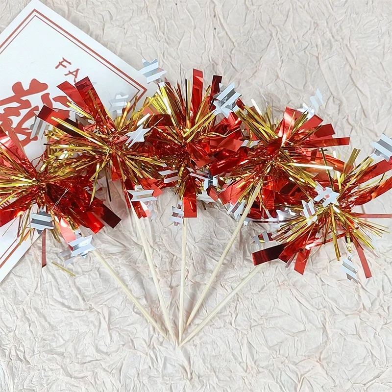 

5 шт., акриловые фигурки для торта, золотые и серебряные фейерверки