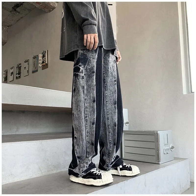 DEEPTOWN Y2K Black Jeans Men Straight Leg Denim Pants Hip Hop Punk Trousers Male Streetwear Harajuku Fashion Loose Casual Spring
