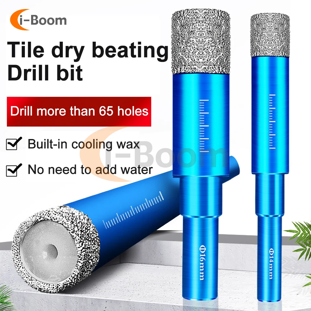 

6-16mm Waterless Drill Bit Hard Brazed Ceramic Tile Dry Drill Bit Granite Marble Hole Opener 45° Inclined Drilling Round Handle