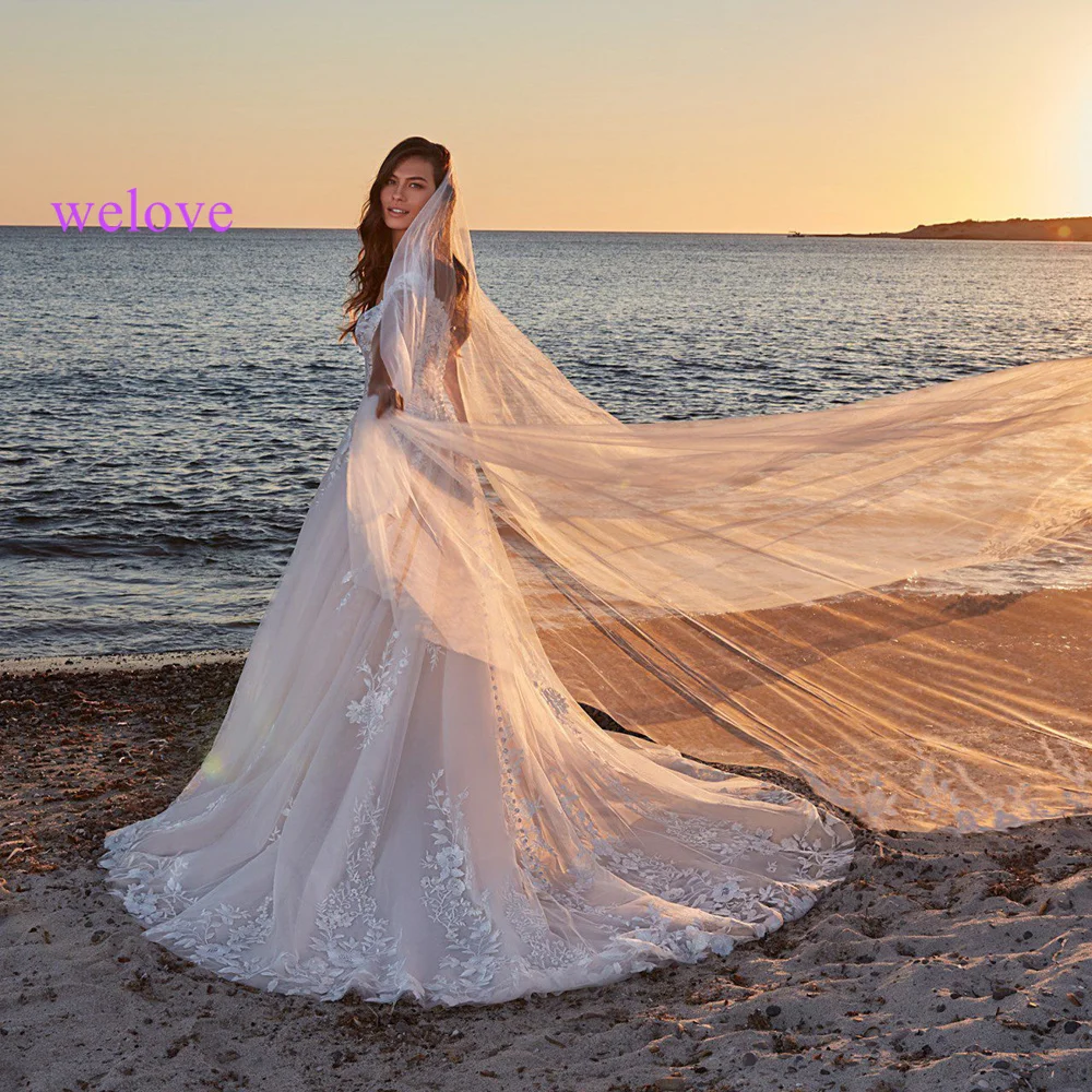 

Eightale Boho Wedding Dresses V-Neck Appliques Lace A-Line Tulle Wedding Gown Beach Simple Bridal Dress bestidos de novia 2022
