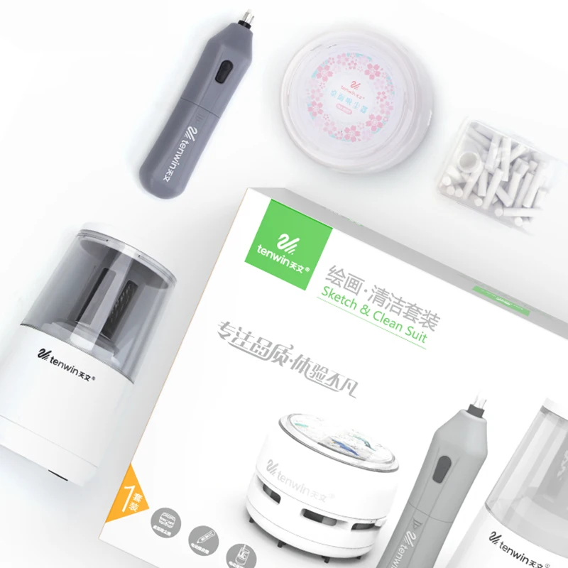 

Tenwin Pencil Sharpener Electric Eraser Pencil Refill Stationery Desktop Vacuum Cleaner Set School Supplies