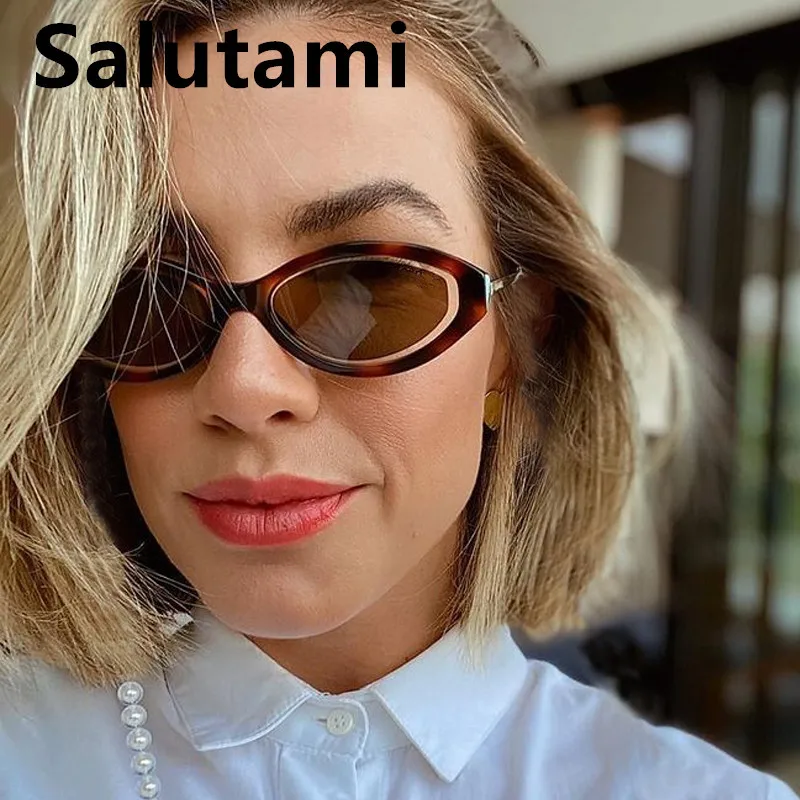 

Irregular Small Oval Leopard Brown Sunglasses For Women Luxury Brand Alloy Black Green Gradient Sun Glasses Female Chic Shades