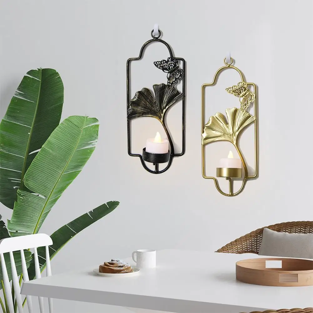 

New Wall-mounted Candle Holder Creative Retro Ginkgo Leaf Decorative Candlestick Holder Romantic Wedding Props