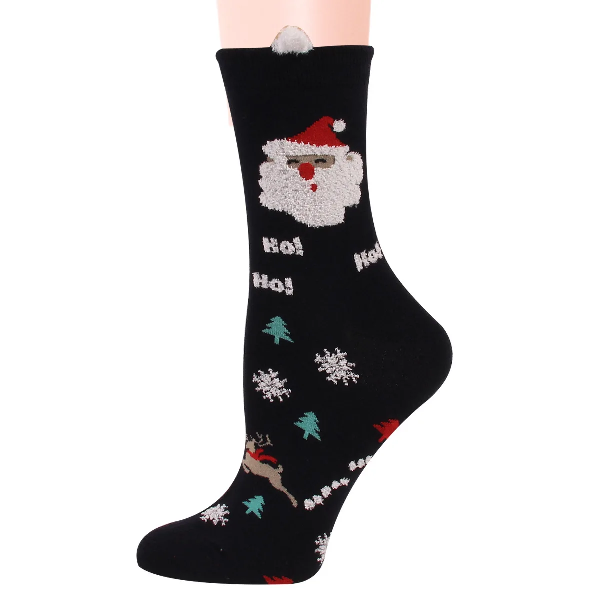 New Plush Ear Christmas Socks Cute Snowflake Elk Christmas Women's Cotton Socks 12 Pairs