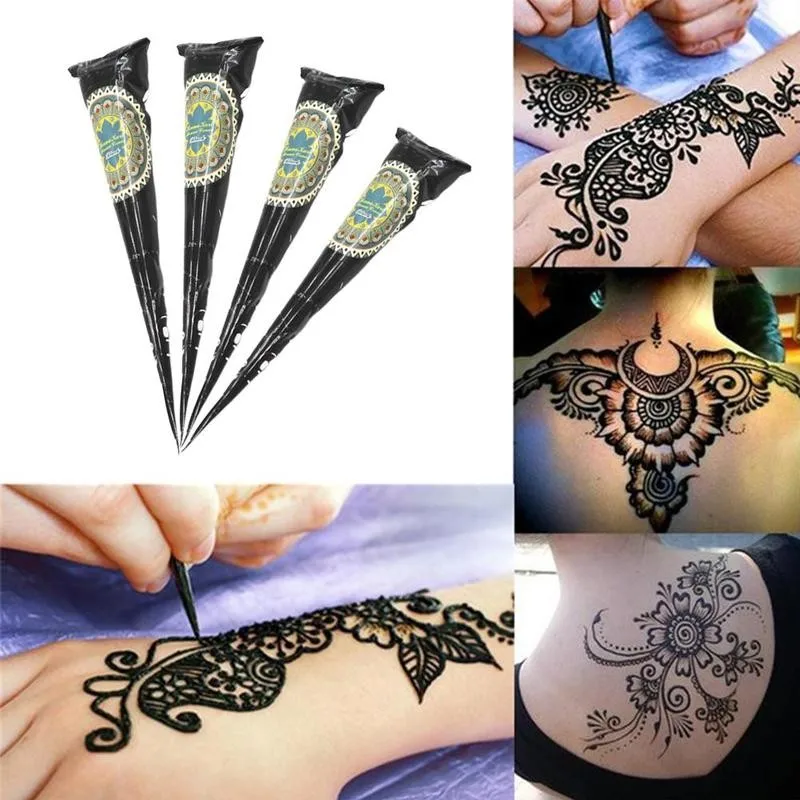 

Fashion New Organic Indian Henna Black Tattoo Natural Body Art Ointment Mehndi Paste Cones Colored Sticker Mehndi Body Paint