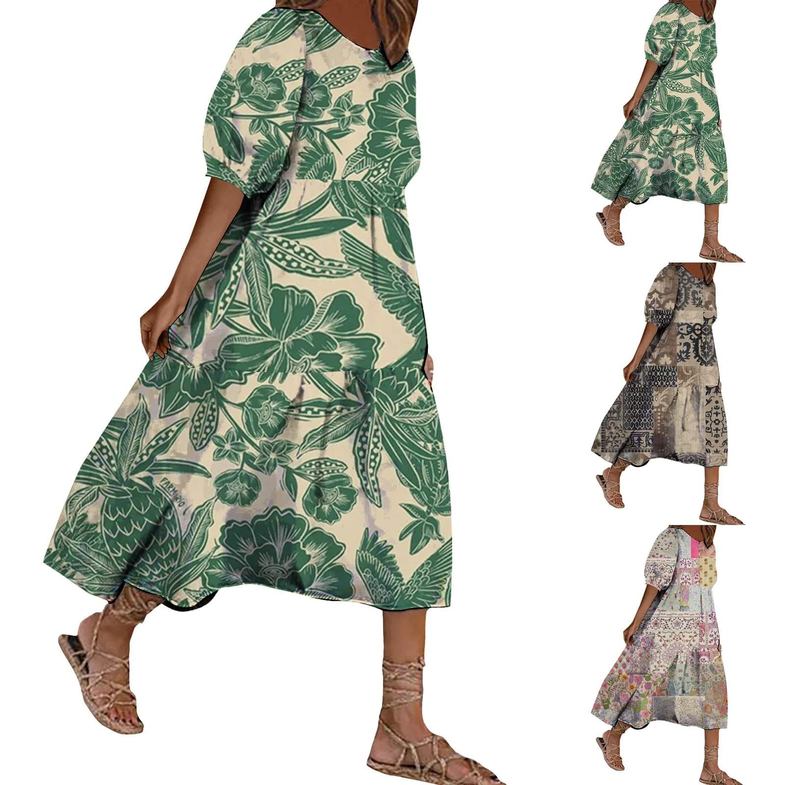 Женское платье с рукавом-фонариком и геометрическим принтом