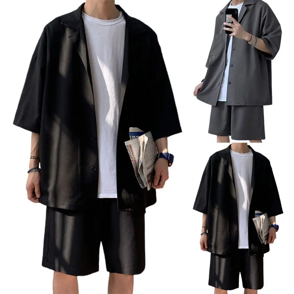 

Костюм мужской оверсайз с шортами, модная однотонная Дизайнерская одежда в Корейском стиле, комплект свободного покроя из двух предметов, на лето