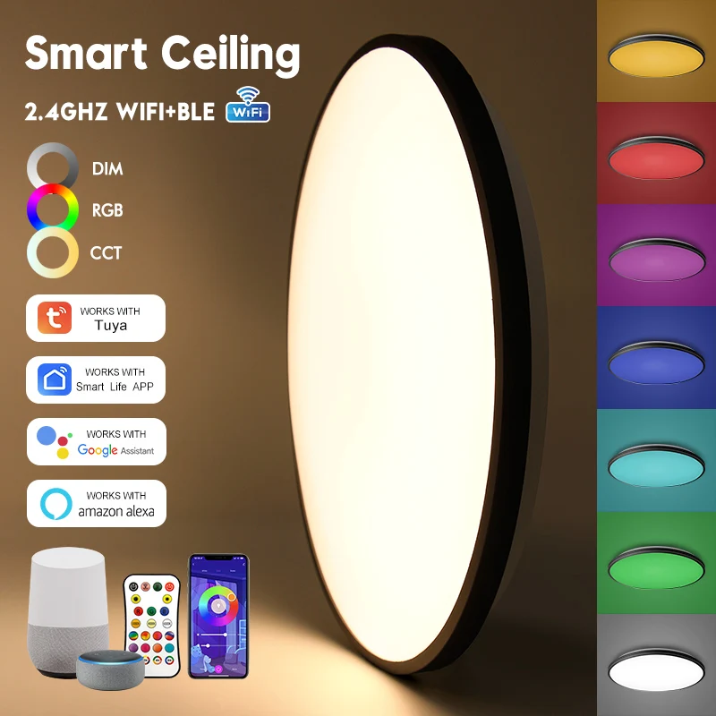 

Светодиодный потолочный умный RGB светильник с регулируемой яркостью, совместим с приложением Alexa Google Home для спальни, гостиной, лампа для декора