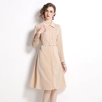 womens new autumn style high end temperament polo neck long sleeve single breasted mid rise fashion elegant dress with belt