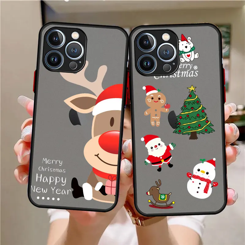 Фото Матовый чехол с рождественской куклой оленем для Apple iPhone 11 14 13 Pro 12 7 XR X XS Max 8 Plus 6 6s SE 2022, мягкий чехол для телефона №3