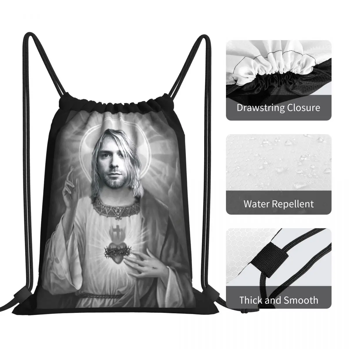 Kurt Cobain Saviour Saint Printblack S Hommetumblr Drawstring Bags Gym Bag Vintage Portable Shopping Clothes Backpacks |