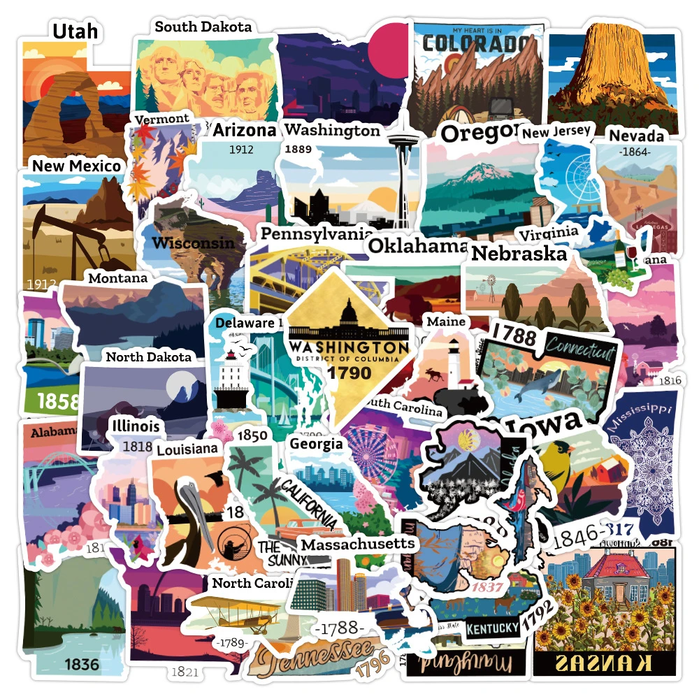 

10/30/50PCS New American Map Personality Graffiti Sticker Skateboard Luggage Water Cup Refrigerator Waterproof Wholesale