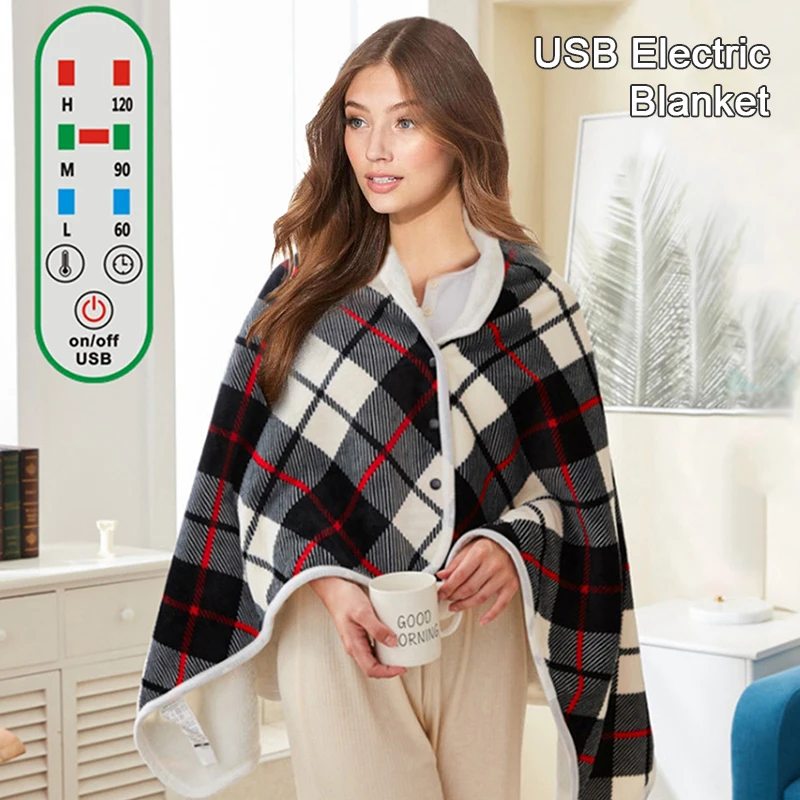 

USB Electric Blanket Warm Heated Shawl Smart Adjustable Warmer Carpet Electric Mattress Wearable Soft Heating Blanket