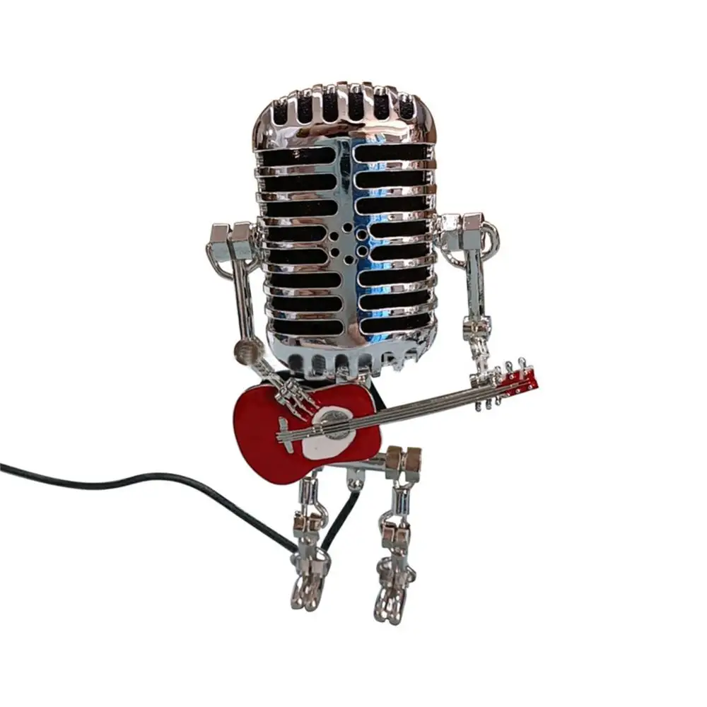 

Metal Figurines Retro Vintage Microphone Table Lamp Robot With Guitar LED Bulbs Wall Lamp Home Desktop Figurines Decoration